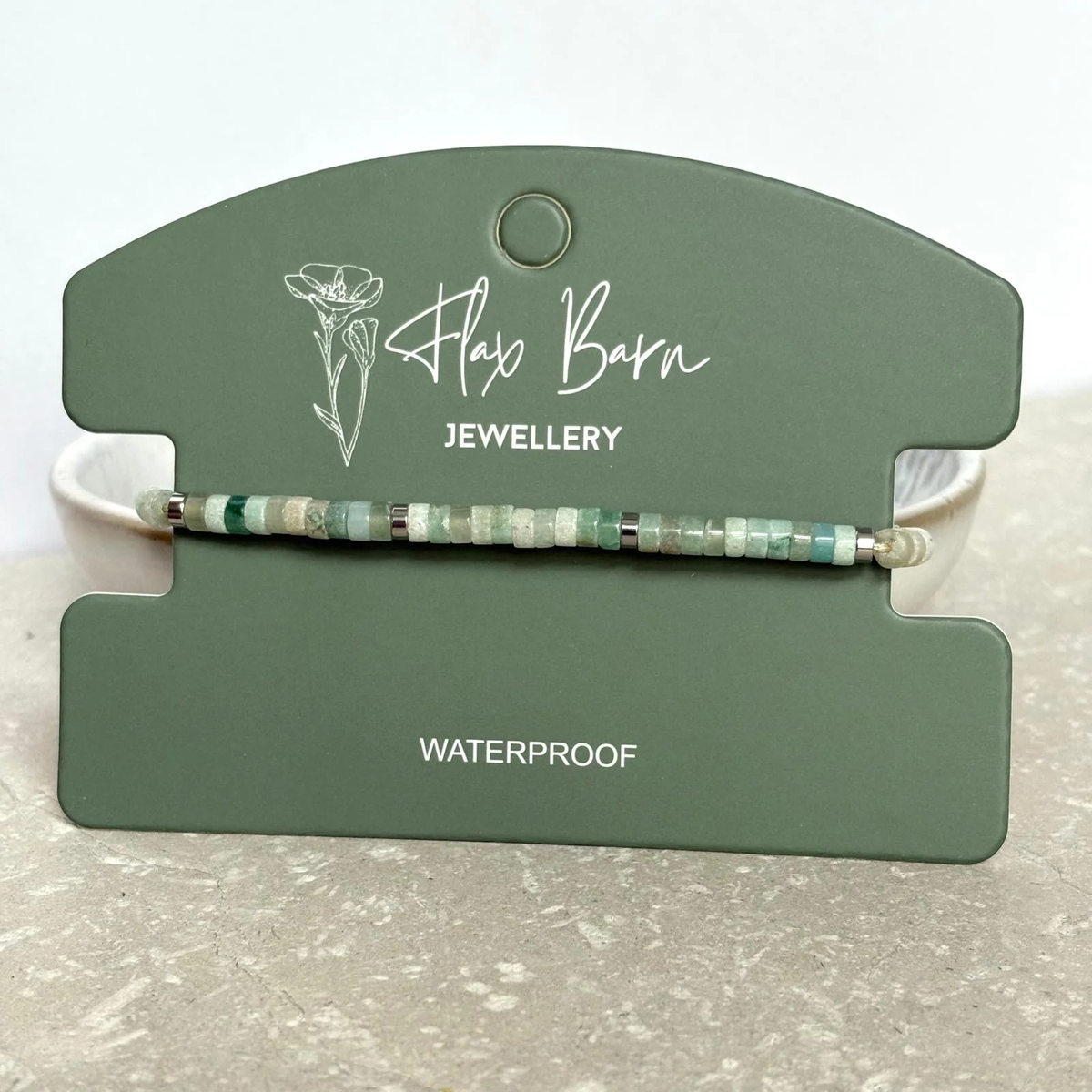 Amazonite Gemstone Pull Cord Bracelet - Flax Barn Waterproof Jewellery