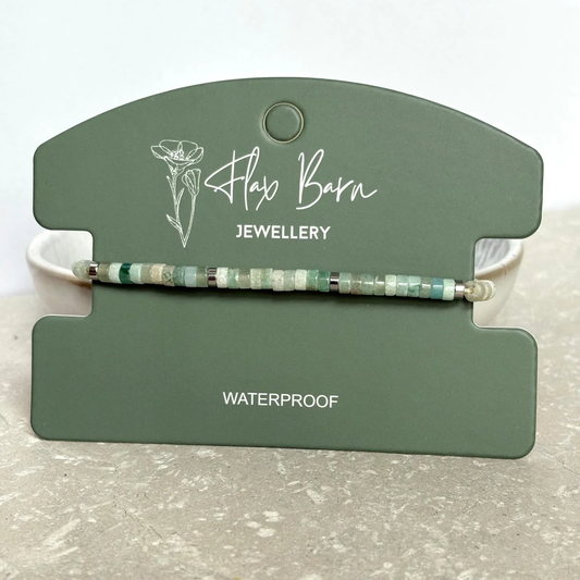 Amazonite Gemstone Pull Cord Bracelet - Flax Barn Waterproof Jewellery
