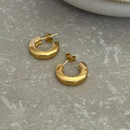 Gold Square Edged Hoop Studs 18mm - Flax Barn Waterproof Jewellery