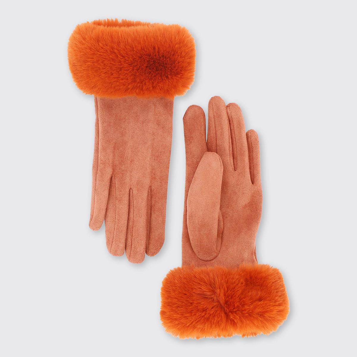 Carla Gloves with Fur Edge - Burnt Orange