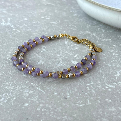 Purple Double Layer Beaded Bracelet - Flax Barn Waterproof Jewellery