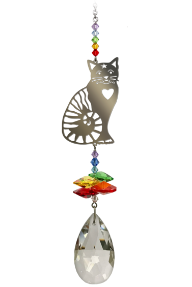 CRYSTAL FANTASY SITTING CAT HEART RAINBOW