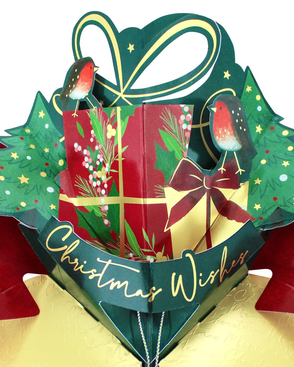 XMAS GIFT WITH ROBIN POP UP CARD