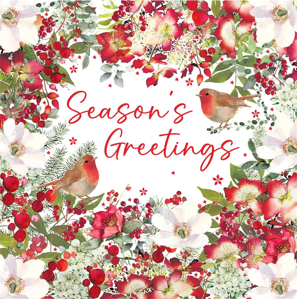 RED FLORAL BORDER BOXED CARDS
