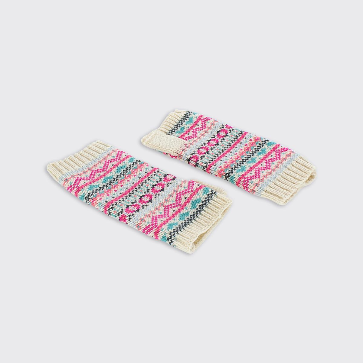 Thea Fairisle Fingerless Gloves - Cream / Pink