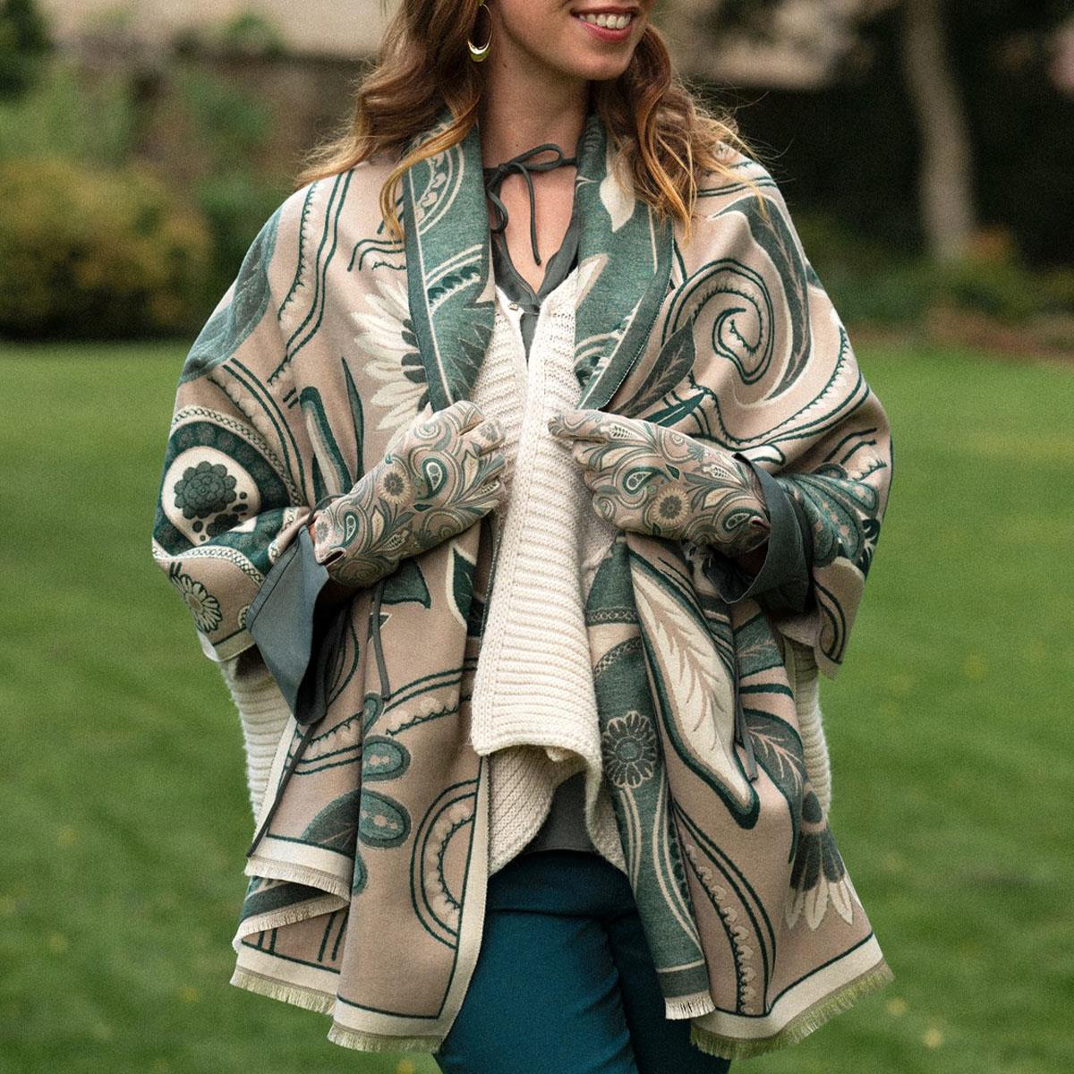 Connie Paisley Woven Scarf -  Mocha Green